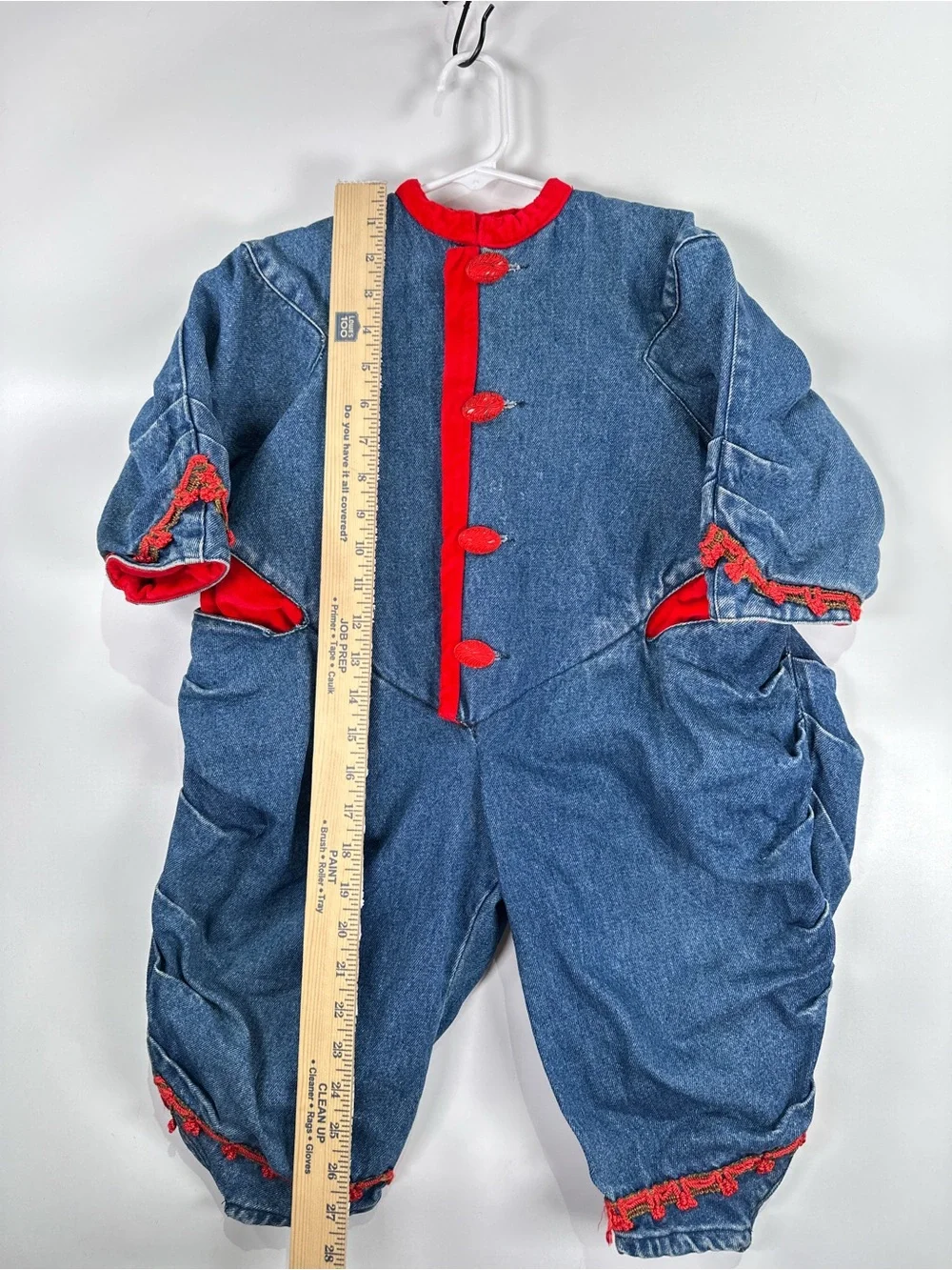 Trotinette Paris Jumpsuit Velvet Trim Drop Waist Denim Blue Size 2